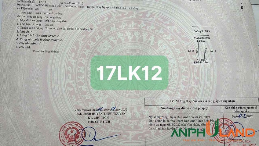 Cần bán duy nhất 1 lô TĐC Áp Tràn, Phường Thủy Nguyên, TP Hải Phòng