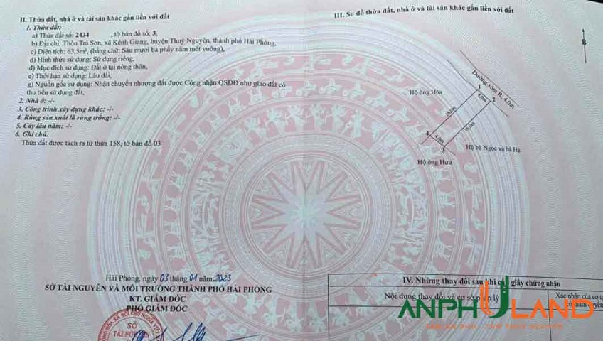 Cần bán lô đất hàng đẹp TDP Trà Sơn, Phường Lưu Kiếm (xã Kênh Giang), TP Hải Phòng