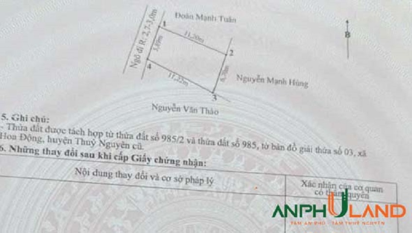 Bán lô đất TDP Lâu Trại, phường Thuỷ Nguyên (Hoa Động), TP Hải Phòng
