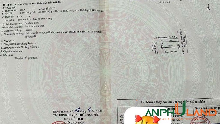 Chào bán lô đất 3 mặt thoáng tại phường Thuỷ Nguyên (Hoa Động), TP Hải Phòng