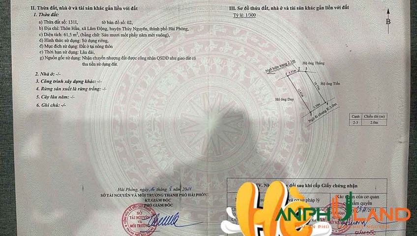 Cần bán lô đất đẹp tại Phường Thiên Hương (xã Lâm Động), TP Hải Phòng