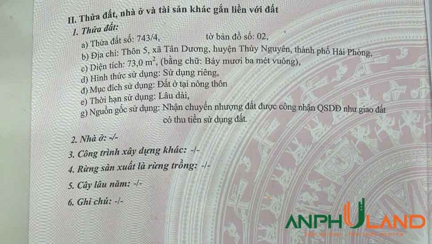 Cần bán lô góc siêu đẹp tại Phường Thiên Hương ( xã Tân Dương), TP Hải Phòng