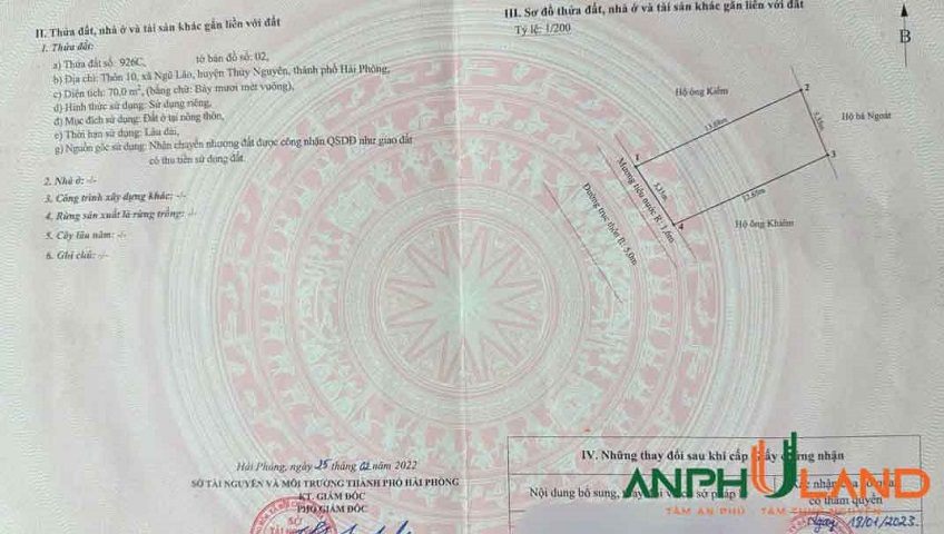 Bán lô đất đẹp tại TDP 10, Phường Bạch Đằng (xã Ngũ Lão), TP Hải Phòng