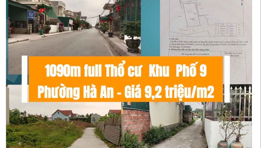 Săn ngay lô đất 1090m2 full thổ cư tại khu 9, Hà An, Quảng Ninh