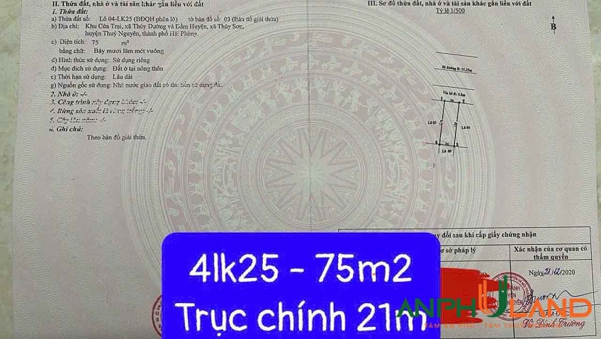 Cần bán lô đất khu đấu giá Cửa Trại, Phường Thủy Nguyên, TP Hải Phòng