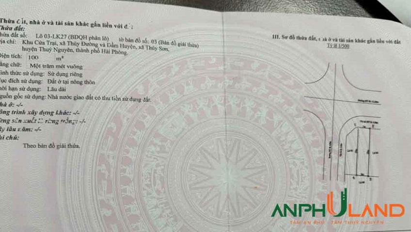 Cần bán đất đấu giá khu Cửa Trại, Phường Thủy Nguyên ( xã Thủy Đường), TP Hải Phòng