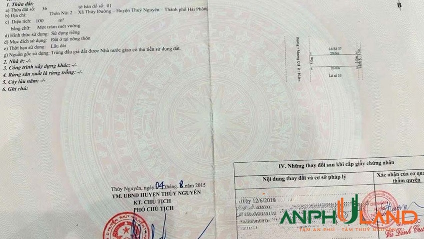 Chào bán lô 36 tại khu phân lô Núi 2, phường Thuỷ Nguyên (Thuỷ Đường), TP Hải Phòng