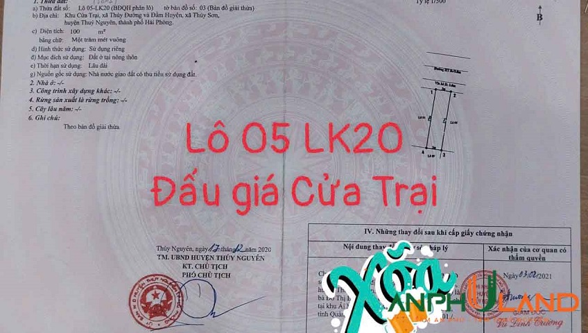 Cần bán lô đất đấu giá khu Cửa Trại, Phường Thủy Nguyên, TP Hải Phòng