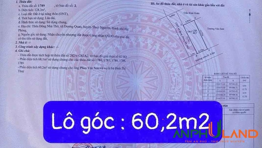 Trình làng siêu phẩm lô góc tại Phường Thủy Nguyên (xã Dương Quan), TP Hải Phòng