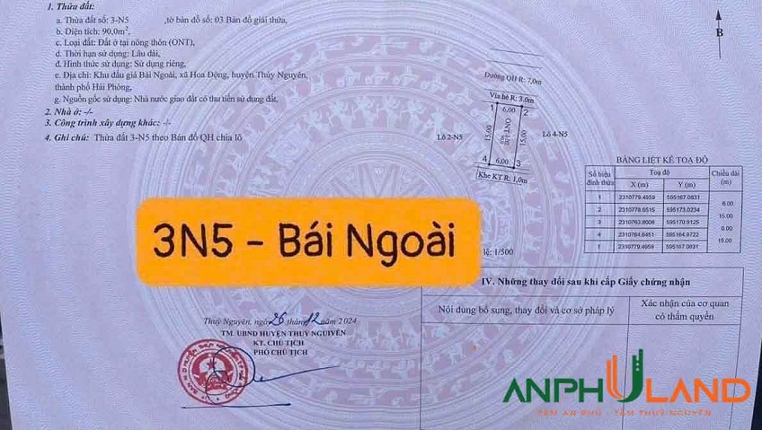 Cần bán duy nhất 1 lô 90 m2 đấu giá TDP Bái Ngoài, Phường Thủy Nguyên, TP Hải Phòng