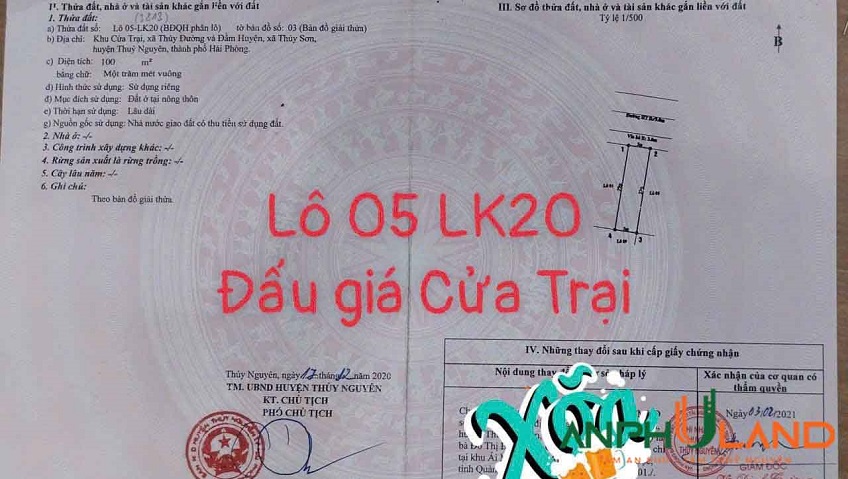 Cần bán lô đất đấu giá Cửa Trại, Phường Thủy Nguyên (xã Thủy Đường), TP Hải Phòng