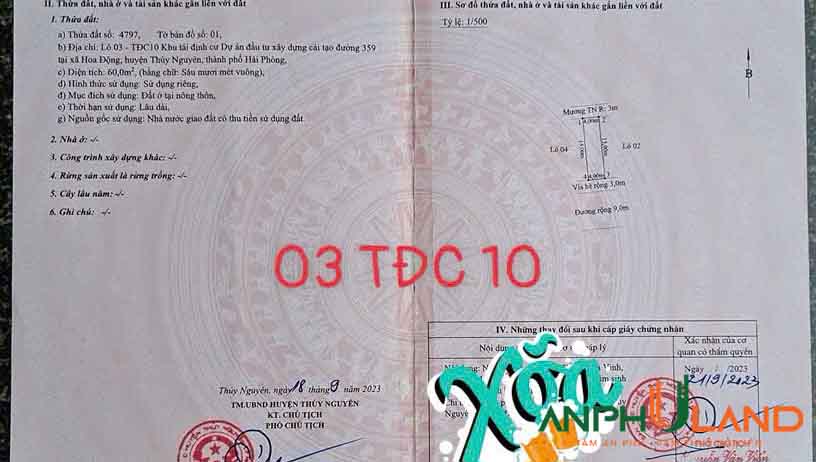 Cần bán lô đất TĐC Phường Thủy Nguyên (xã Hoa Động), TP Hải Phòng