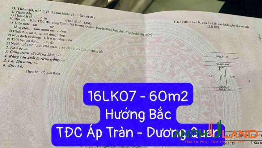 Cần bán TĐC Áp Tràn dãy LK 07 Phường Thủy Nguyên, TP Hải Phòng