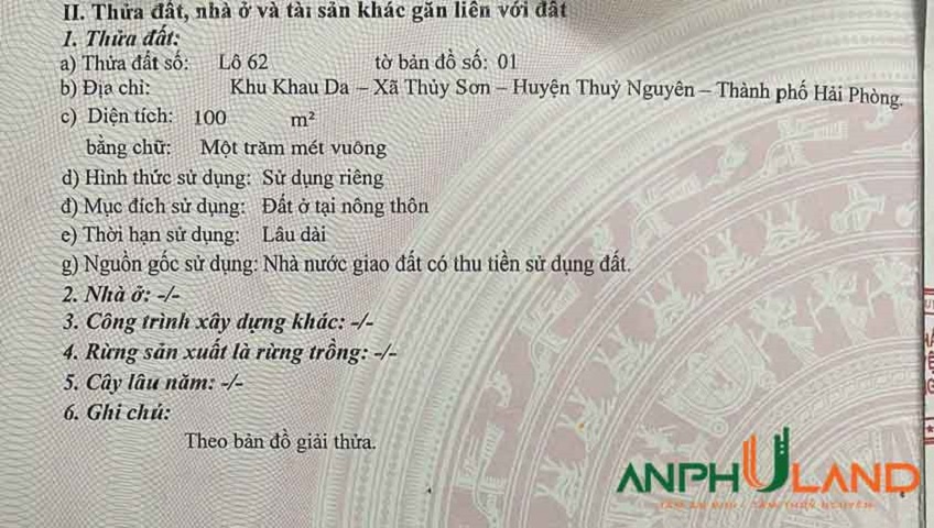 Cần bán lô 62 trục 21 m giá tốt Khau Da, Phường Thủy Nguyên, TP Hải Phòng