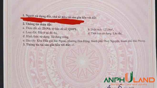 Bán lô 23 N6 đấu giá tại TDP Bái Ngoài, Phường Thủy Nguyên (xã Hoa Động), TP Hải Phòng