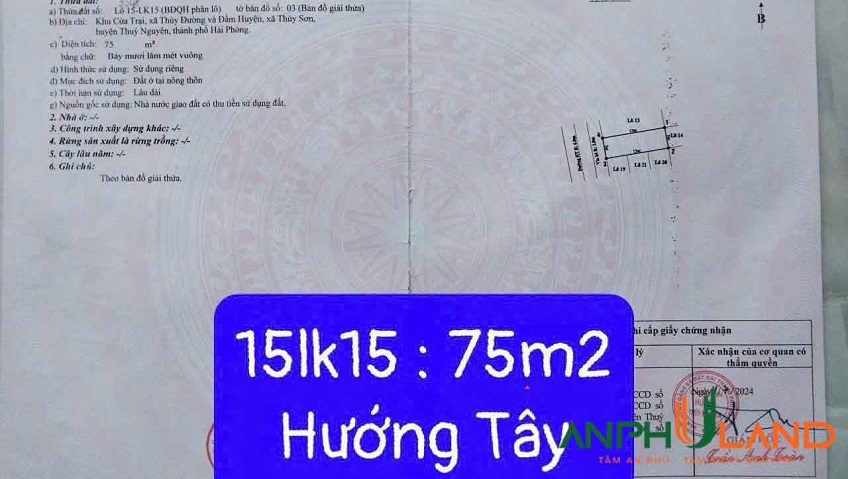 Chuyển nhượng lô đất đấu giá khu Cửa Trại, Phường Thủy Nguyên, TP Hải Phòng