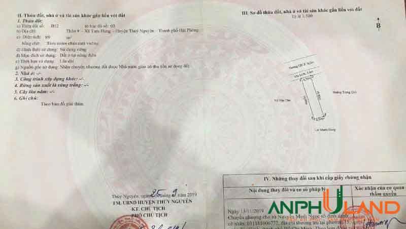 Cần bán lô TĐC 1 Phường Nam Triệu (xã Tam Hưng), TP Hải Phòng