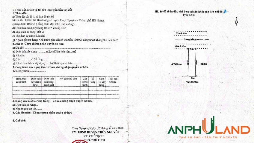 Chào bán lô 101 chung cư Huê, Phường Thủy Nguyên (xã Hoa Động), TP Hải Phòng