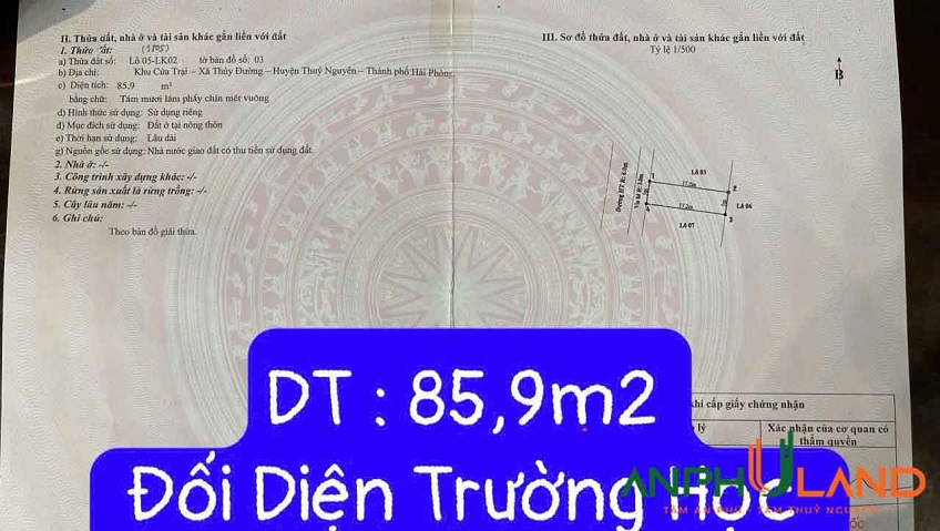 Cần bán lô đất đấu giá khu Cửa Trại, Phường Thủy Nguyên, TP Hải Phòng