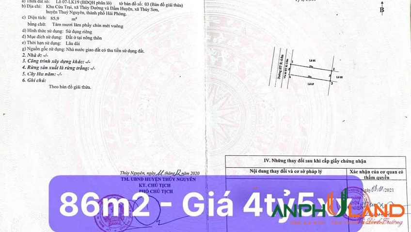 Cần bán lô đất đấu giá khu Cửa Trại, Phường Thủy Nguyên, TP Hải Phòng