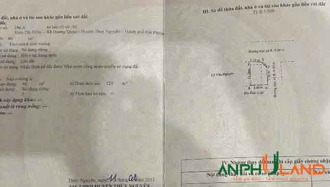 Hàng hiếm căn góc mặt đường liên xã tại Phường Thủy Nguyên (xã Dương Quan), TP Hải Phòng