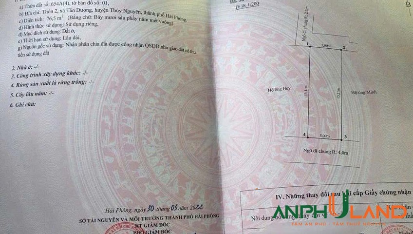 Chính chủ bán lô góc 2 mặt ngõ tại phường Thuỷ Nguyên (Tân Dương), TP Hải Phòng