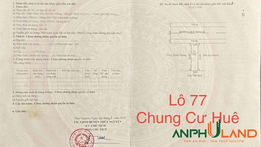 Cần bán lô đất tại chung cư Huê, Phường Thủy Nguyên (xã Hoa Động), TP Hải Phòng