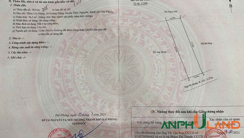 Cần tiền mua nhà bán lô đất tại Phường Thiên Hương (xã Hoàng Động), TP Hải Phòng