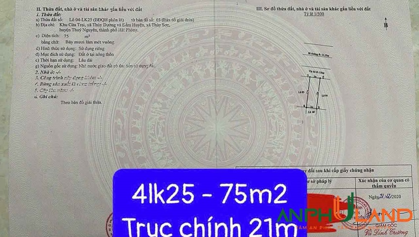 Cần bán lô đất đấu giá Cửa Trại, Phường Thủy Nguyên (xã Thủy Đường), TP Hải Phòng