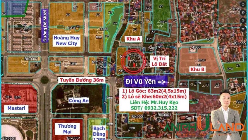  Bán lô đất hướng Nam 60m2 tại Khu A Bắc Sông Cấm Phường Thủy Nguyên, TP Hải Phòng