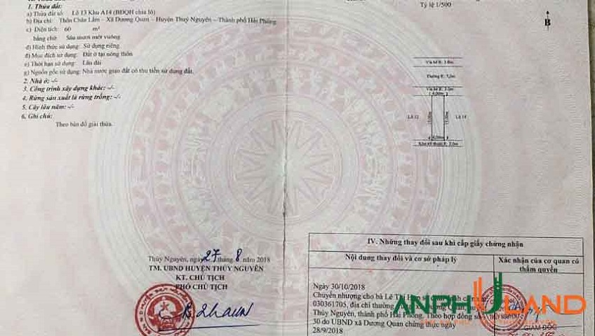  Bán lô đất TĐC khu A, Bắc Sông Cấm, Phường Thủy Nguyên (xã Dương Quan), TP Hải Phòng