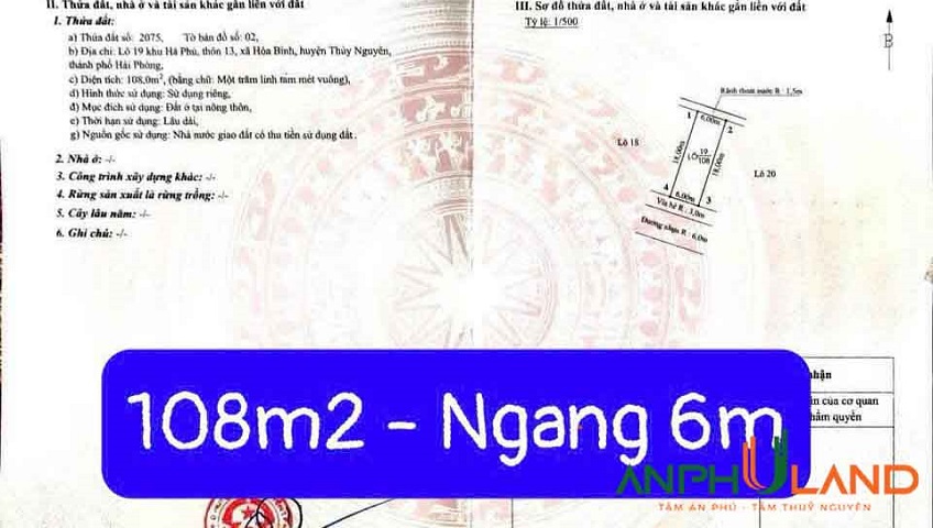 Bán lô đất đấu giá cực hiếm tại TDP Hà Phú, Phường Hòa Bình, TP Hải Phòng