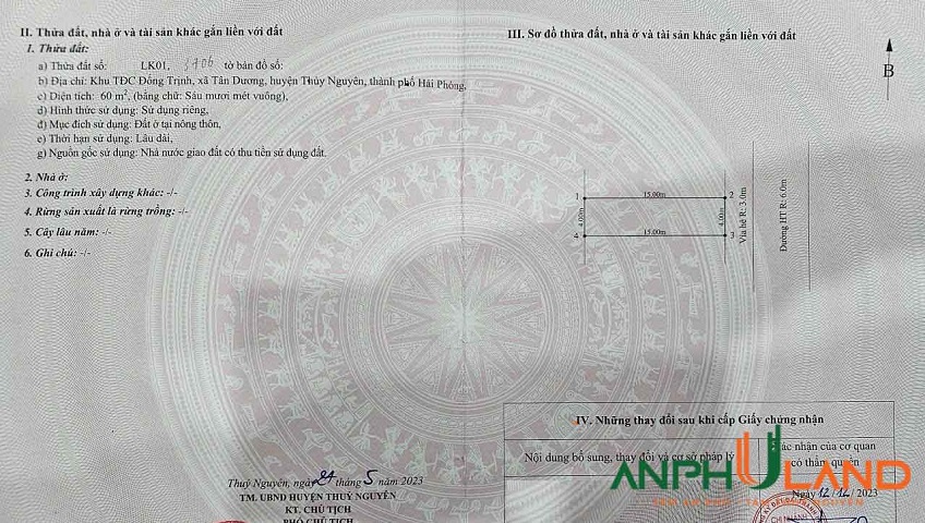 Bán lô đất TĐC Đống Trịnh, tuyến 2 TL 359 Phường Thủy Nguyên (xã Tân Dương), TP Hải Phòng