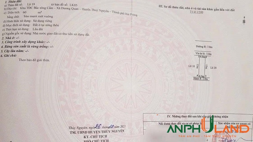 Bán lô đất giá tốt khu TĐC Áp Tràn, phường Thuỷ Nguyên, TP Hải Phòng