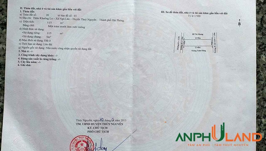 Chào bán lô đất kinh doanh buôn bán tại Phường Bạch Đằng (xã Ngũ Lão), TP Hải Phòng