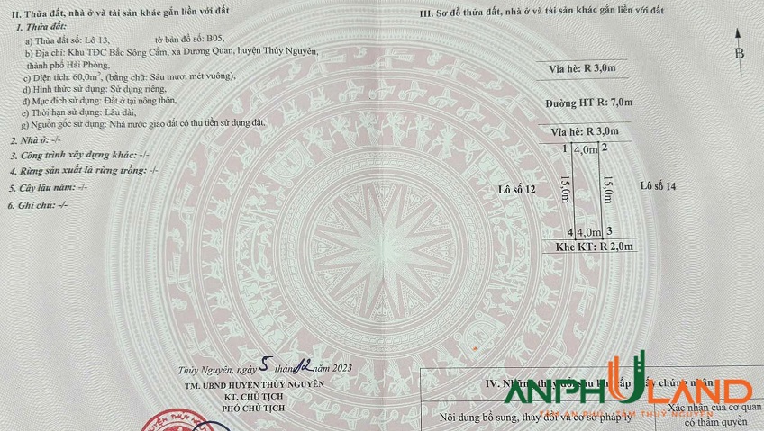 Chính chủ cần tiền gửi bán gấp lô đất khu B Bắc Sông Cấm, phường Thuỷ Nguyên, TP Hải Phòng