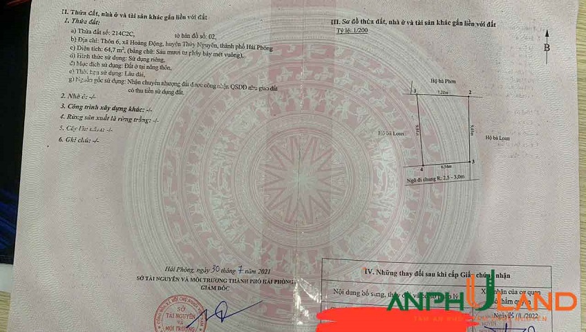 Cần bán lô đất TDP 6, Phường Thiên Hương (xã Hoàng Động), TP Hải Phòng