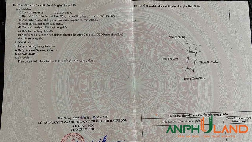 Cần bán lô đất TDP Lâu Trại, Phường Thủy Nguyên (xã Hoa Động), TP Hải Phòng