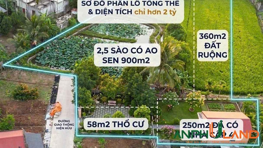 Bán hệ sinh thái hơn 1500 m2 nhà vườn ao ruộng cực hiếm ngay giữa trung tâm P. Thiên Hương 