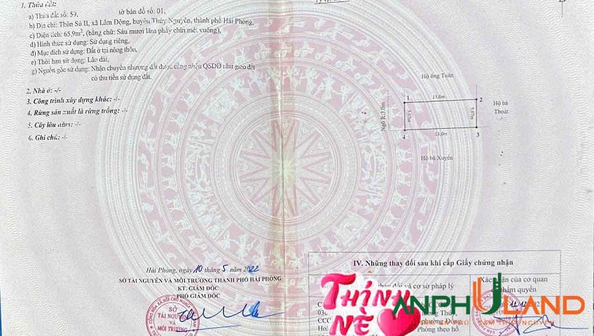 Chuyển nhượng lô đất đẹp tại Phường Thiên Hương (xã Lâm Động), TP Hải Phòng