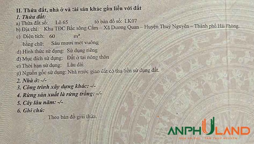 Cần bán lô đất rẻ nhất tại TĐC Áp Tràn, Phường Thủy Nguyên, TP Hải Phòng