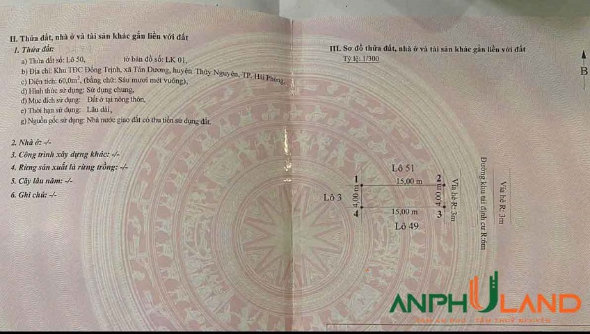 Cần bán đất TĐC Đống Trịnh, Phường Thủy Nguyên (xã Tân Dương), TP Hải Phòng