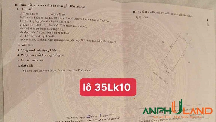 Cần bán duy nhất lô đất tại KĐT Tân Quang Minh, Phường Thủy Nguyên, TP Hải Phòng