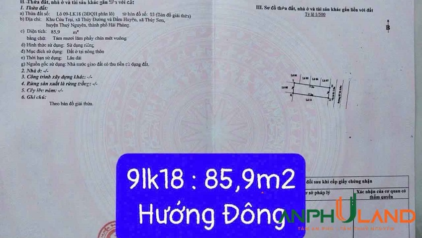Bán đất đấu giá Cửa Trại, Phường Thủy Nguyên (xã Thủy Đường), TP Hải Phòng
