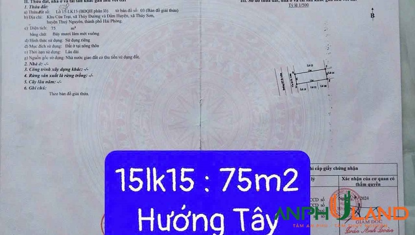 Bán đất đấu giá Cửa Trại, Phường Thủy Nguyên (xã Thủy Đường), TP Hải Phòng