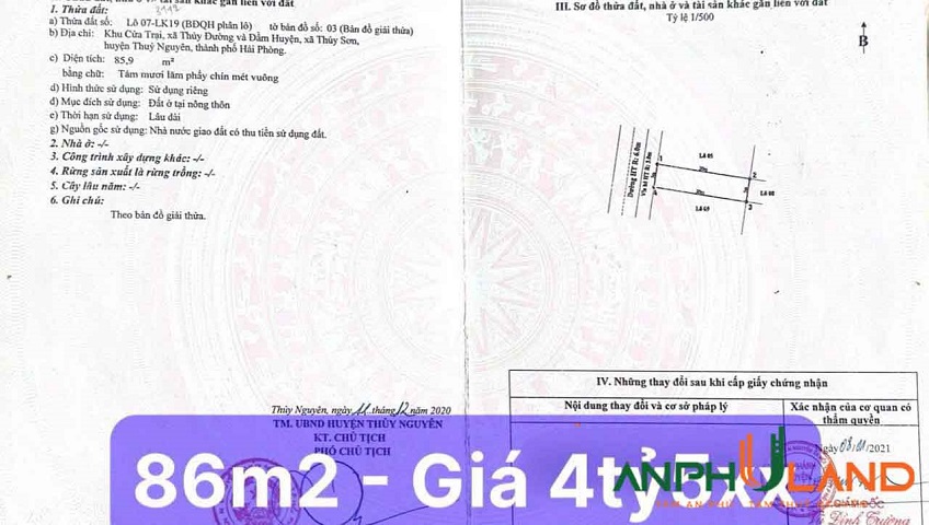 Bán đất đấu giá Cửa Trại, Phường Thủy Nguyên (xã Thủy Đường), TP Hải Phòng