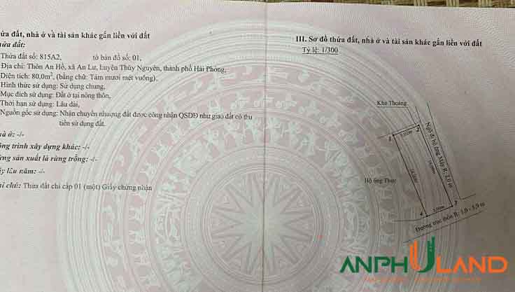 Cần bán lô đất đẹp tại Phường Hòa Bình (xã An Lư),  TP Hải Phòng