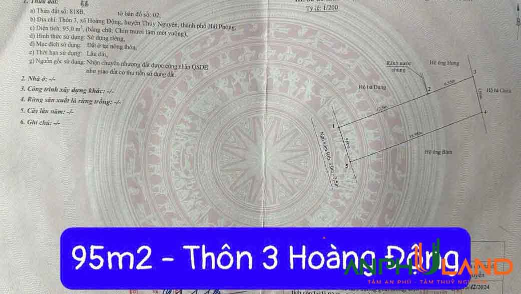 Cần bán lô đất 93 m2 tại Phường Thiên Hương (xã Hoàng Động), TP Hải Phòng