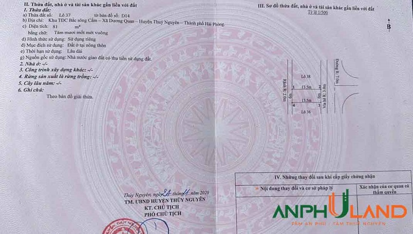 Bán đất TĐC Bắc Sông Cấm tại Phường Thủy Nguyên (xã Dương Quan), TP Hải Phòng