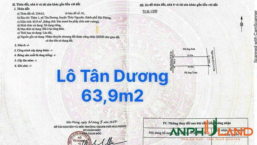 Bán lô đất TDP 1, phường Thuỷ Nguyên (Tân Dương), TP Hải Phòng